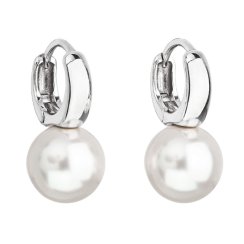 Strieborné náušnice visiace s perlou z krištáľu Preciosa biele okrúhle 31218.1