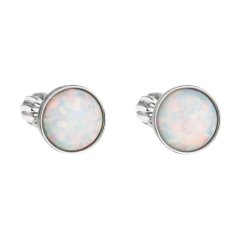 Stříbrné náušnice pecky se syntetickým opálem bílé kulaté 11001.3 White s. Opal