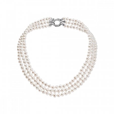 Perlový náhrdelník trojradový z pravých riečnych perál biely 22035.1
