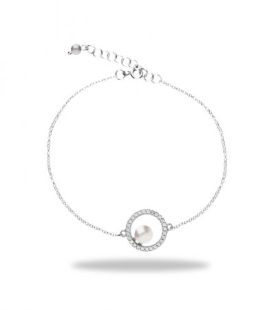 Náramek se Swarovski Elements kolečko perla Bílá + Krystal
