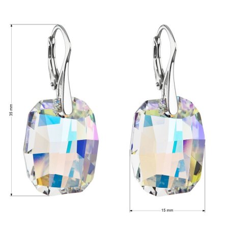 Strieborné náušnice visiace s kryštálmi Swarovski ab efekt obdĺžnik 31297.2 AB