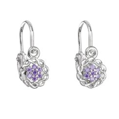 Strieborné detské náušnice visiace so zirkónom fialová kytička 11176.3 Violet
