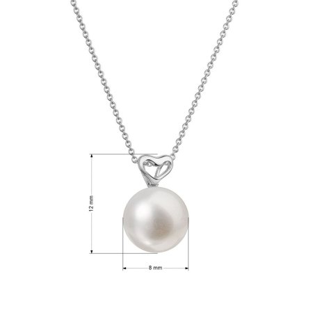 Zlatý 14 karátový náhrdelník bílé zlato srdíčko s bílou říční perlou 82P00043