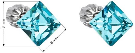 Stříbrné náušnice pecka s krystaly Swarovski modrý čtverec 31065.3 Light Turquoise