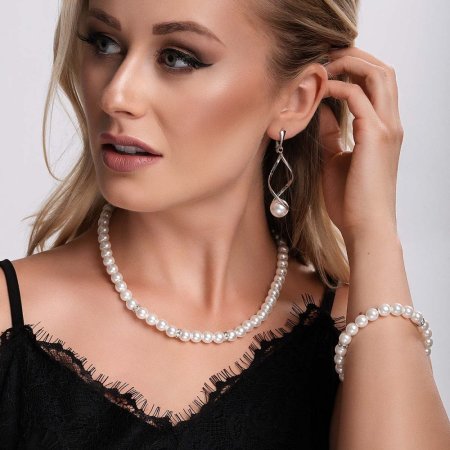 Perlový náhrdelník se Swarovski Elements 32012.1 Bílý