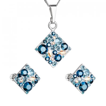 Súprava šperkov s kryštálmi Swarovski náušnice a prívesok modrý kosoštvorec 39126.3 Aqua