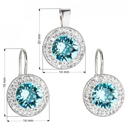 Sada šperkov s kryštálmi Swarovski náušnice a prívesok modrej okrúhle 39107.3 Light Turquoise