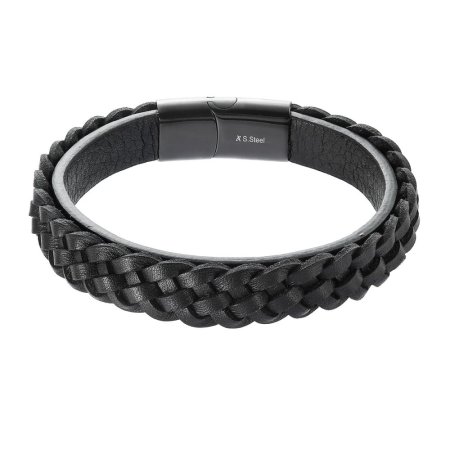 Náramek pánský z recykl.kůže zaplétaný cop 43026.3 černý