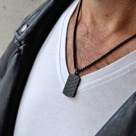 Náhrdelník pánský z černé oceli s plackou 42009.3 černý