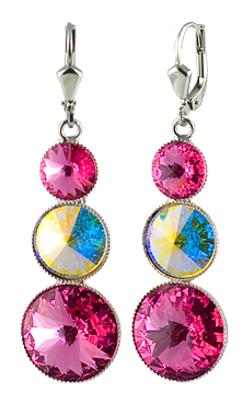 Náušnice ružové Rivoli so Swarovski Elements s tromi kameňmi Rose