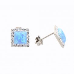 Stříbrné náušnice pecky se světle modrým opálem a krystaly Swarovski Elements Blue Opal