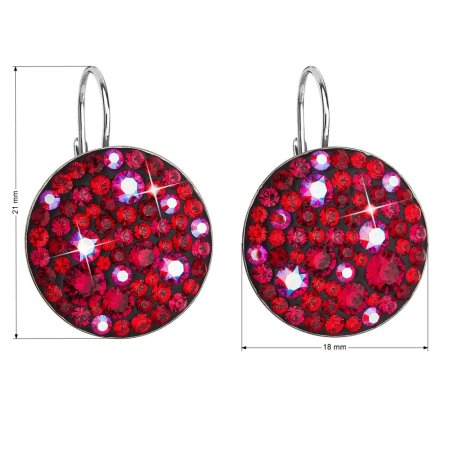 Stříbrné náušnice visací s krystaly Swarovski červené kulaté 31161.3 Cherry