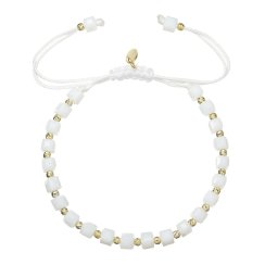 Stříbrný pozlacený náramek s bílými skleněnými korálky 13075.3 AU