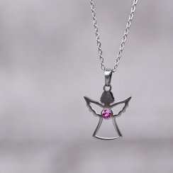Ocelový náhrdelník anděl se Swarovski krystaly růžový 42043.3