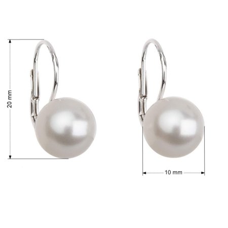 Stříbrné náušnice visací s perlou z křišťálu Preciosa bílé kulaté 31143.1