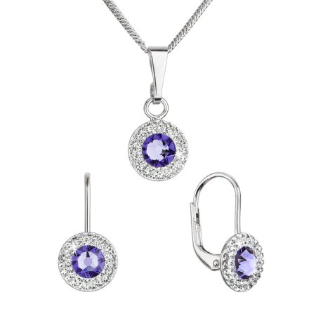 Sada šperkov s kryštálmi Swarovski náušnice a prívesok fialovej guľaté 39109.3 Tanzanite