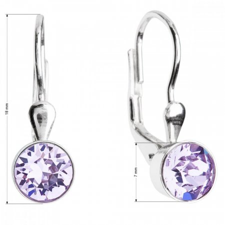 Stříbrné náušnice visací s krystaly fialové kulaté 31112.3 Violet