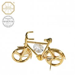 Kovová pozlátená figúrka Bicykel malý s bielymi kryštálmi Swarovski Elements