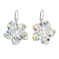 Stříbrné náušnice visací s krystaly Swarovski AB efekt kytička 31130.2 AB