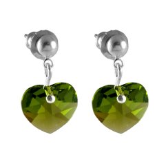 Náušnice so Swarovski Elements zelené srdiečko Olivine 10 mm