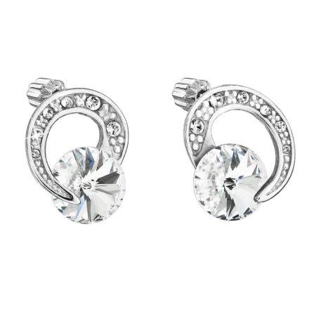 Stříbrné náušnice pecky s křišťály Preciosa bílé kulaté 31239.1 Krystal