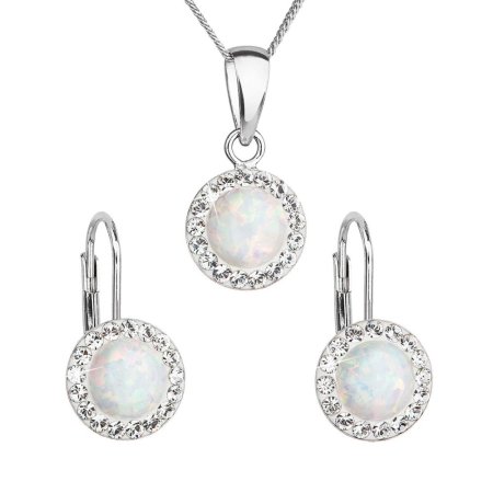 Sada šperků se syntetickým opálem a křišťály Preciosa náušnice a přívěsek bílé kulaté 39160.1 White s. Opal