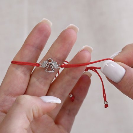 Červený náramok proti urieknutiu strieborný anjel so zirkónmi 13020.3