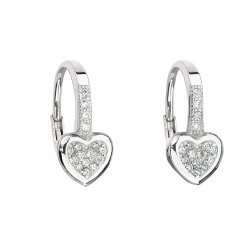 Strieborné náušnice visiace so zirkónom biele srdce 11194.1