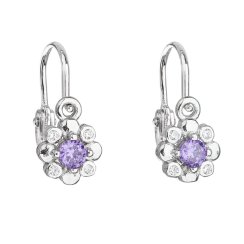 Strieborné detské náušnice visiace so zirkónom fialová kytička 11174.3 Violet