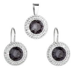 Sada šperkov s kryštálmi Swarovski náušnice a prívesok čierne okrúhle 39107.3 Graphite