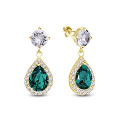 Strieborné náušnice visiace s kryštálmi Swarovski Elements Briselle KCPG4320EMC Emerald