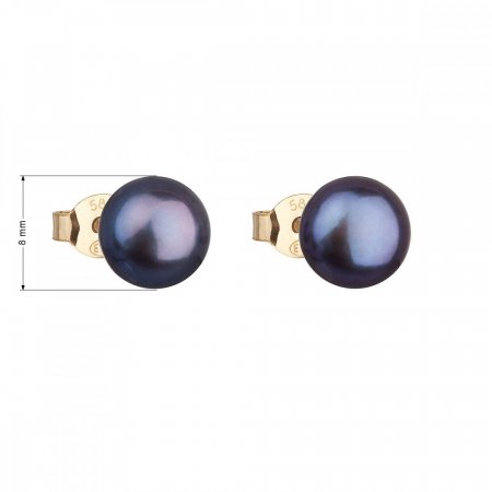 Zlaté 14 karátové náušnice pecky s modrou říční perlou 921042.3 Peacock