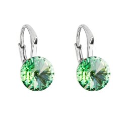 Stříbrné náušnice visací s krystaly Swarovski zelené kulaté 31229.3 Chrysolite