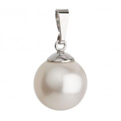 Strieborný prívesok s bielou okrúhlou perlou z krištáľu Preciosa 34151.1 Biela 12 mm