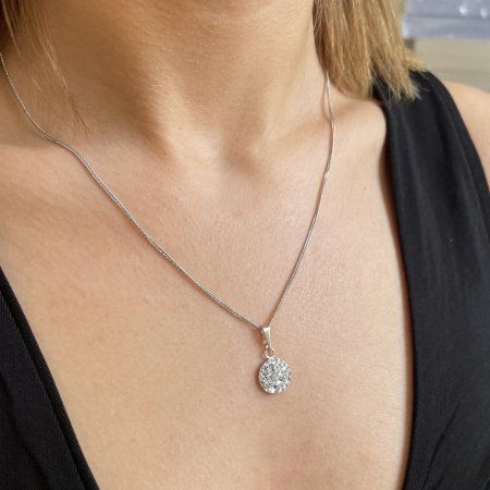 Stříbrný náhrdelník se Swarovski krystaly kulatý bílý 32086.1 Krystal