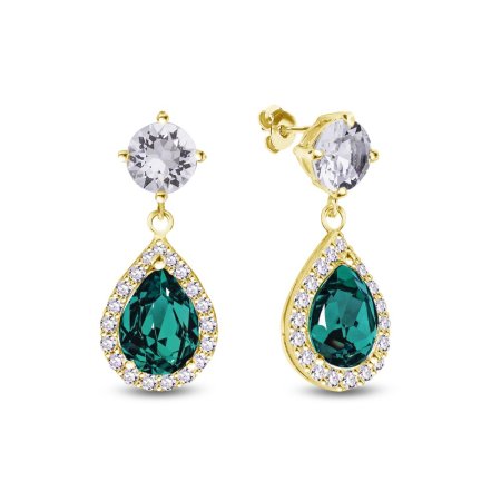 Strieborné náušnice visiace s kryštálmi Swarovski Elements Briselle KCPG4320EMC Emerald