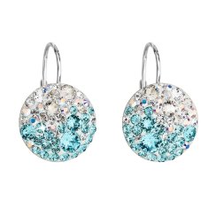 Stříbrné náušnice visací s krystaly Swarovski modré kulaté 31176.3 Light Turquoise