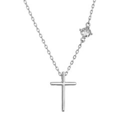 Strieborný náhrdelník lesklý kríž a zirkón 12107.1