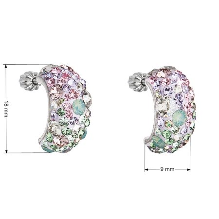 Stříbrné náušnice visací s krystaly Swarovski mix barev půlkruh 31164.3 Sakura