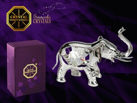Kovová postříbřená figurka Malý slon s bílými krystaly Swarovski Elements