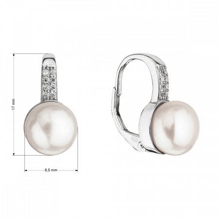 Stříbrné náušnice visací s bílou říční perlou 21069.1