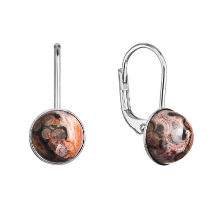 Strieborné visiace náušnice s pravými minerálnymi kameňmi okrúhle 11481.3 Jaspis Leopard Skin
