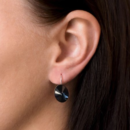 Strieborné náušnice visiace s kryštálmi Swarovski čierny ovál 31275.3 Graphite