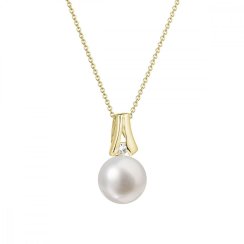 Zlatý 14 karátový náhrdelník s bielou riečnou perlou a briliantom 92PB00031