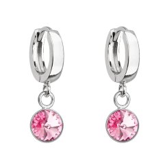 Stříbrné visací náušnice kroužky se Swarovski krystalem 31300.3 lt. Rose