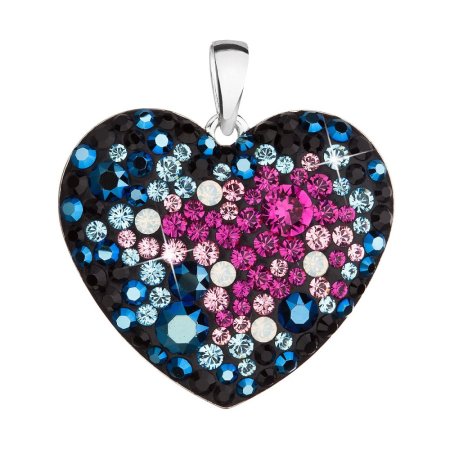 Strieborný prívesok s kryštálmi Swarovski mix farieb srdca 34243.4 Galaxy