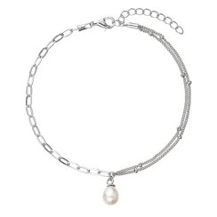 Perlový náramok z pravou riečnou perlou ovál biely 23014.1