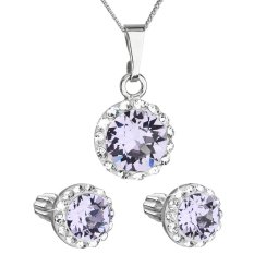 Sada šperků s krystaly Swarovski náušnice, řetízek a přívěsek fialové kulaté 39352.3 Violet