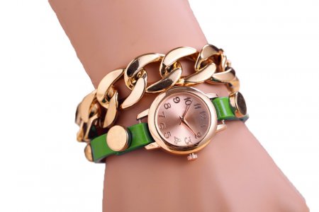 Modní Quartz náramkové zlaté hodinky zelené