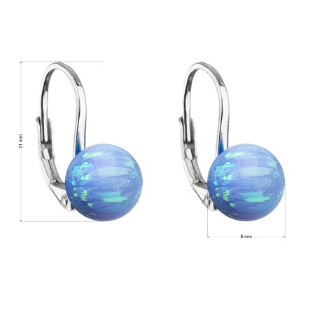 Stříbrné visací náušnice se syntetickým opálem světle modré kulaté 11245.3 Lt. Blue s. Opal